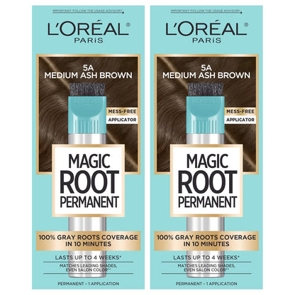 L'Oreal Paris Magic Root Permanent Hair Color Kit, 100% Gray Hair Coverage In Just 10 Minutes, Precision Brush Applicator for Seamless Application, 4 Dark Brown (2 Count)