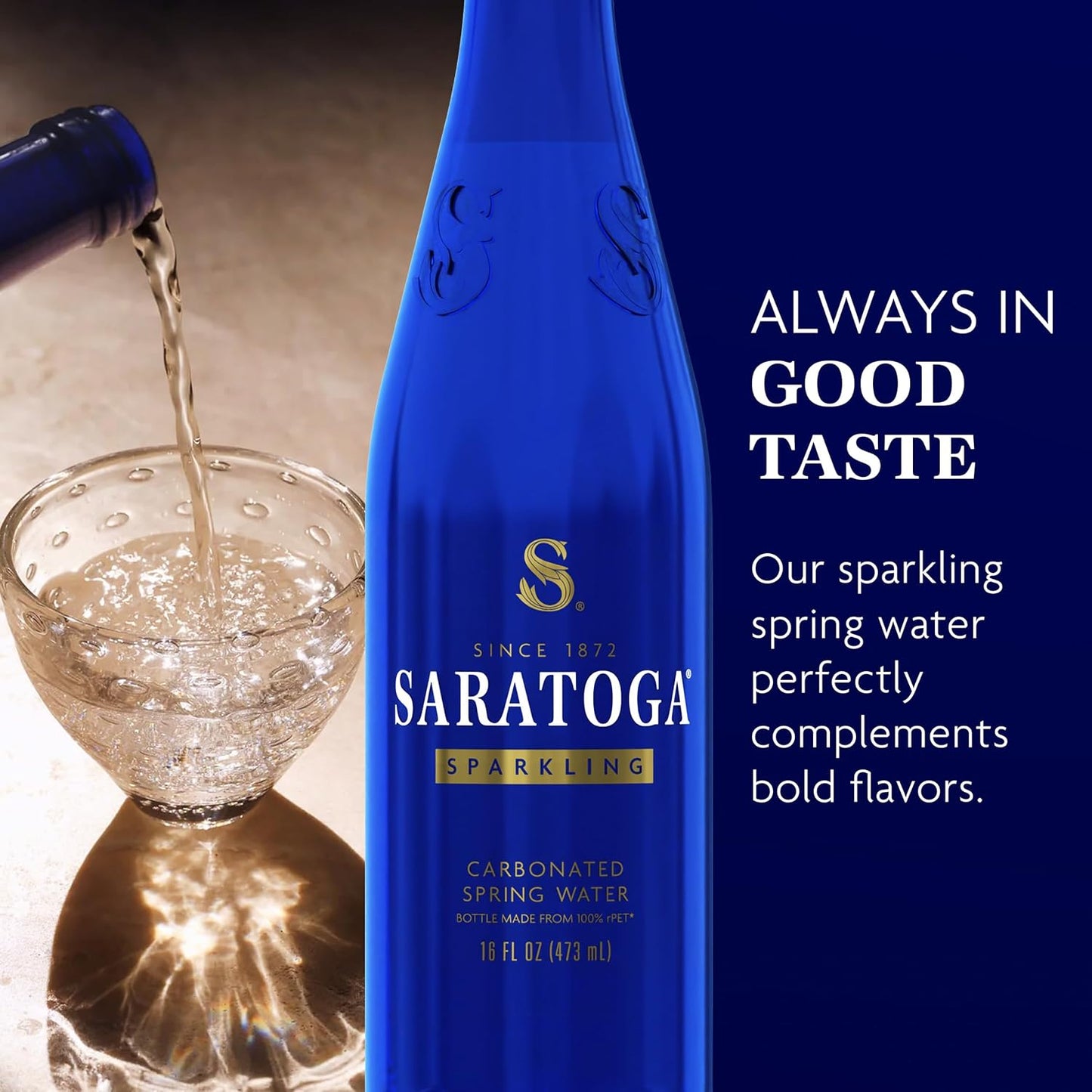 Saratoga Sparkling Water Bottles, 24-Pack – Carbonated Spring Bottled Water – Recycled PET Plastic Bottles – 16 Fl Oz