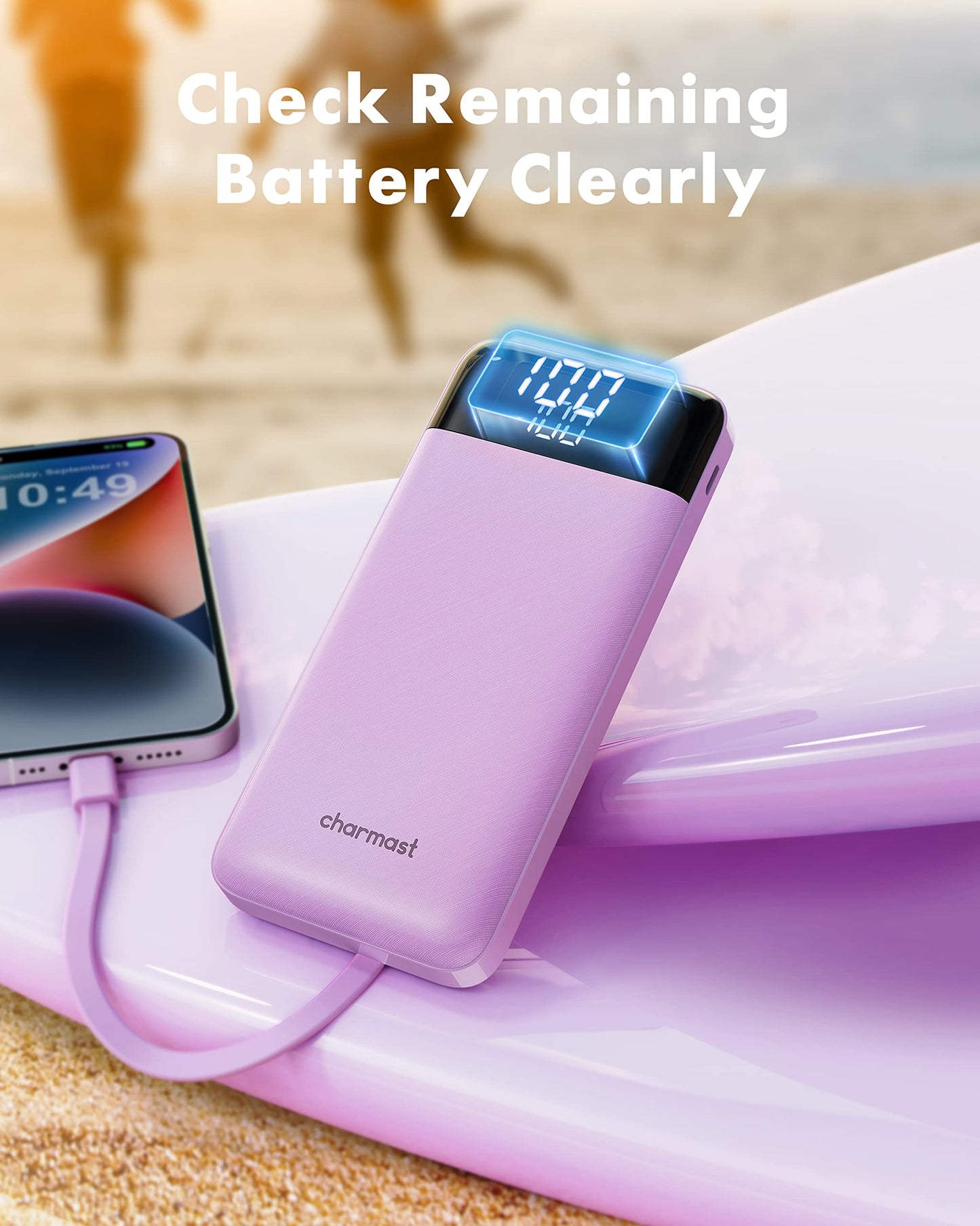 charmast Power Bank Portable Charger with Reinforced Built-in 4 Cables