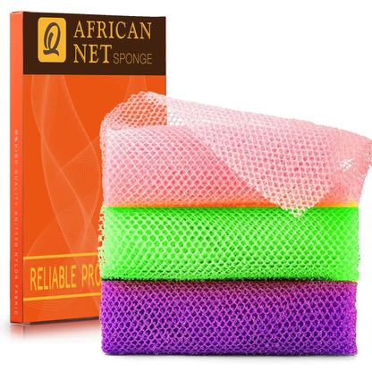 UJFQBH African Net Sponge Authenti, Exfoliating Body Scrubber for Back and Hard to Reach Areas, Gentle Daily Exfoliation for Deep Cleansing, Quick Drying Shower Essential, Aqua Grey 3 Pack