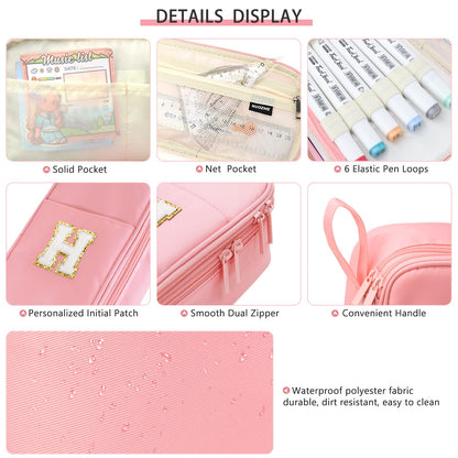 Cute Large Pencil Case Pouch,Personalized Initial Pencil Bag for Girls Boy