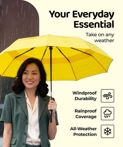Windproof Travel Umbrella - Compact & Withstands Winds up to 100MPH, Strongest Premium Auto Folding Umbrella for Rain and Sun - Durable, Light & Portable for Women & Men, Fits Backpack & Cars