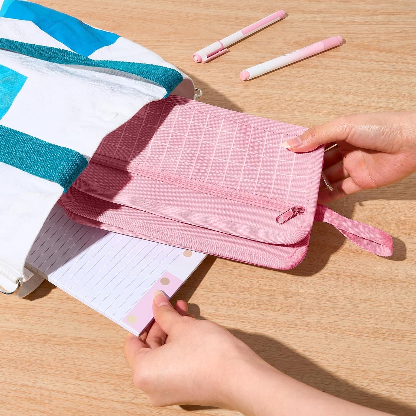 Sooez Large Pencil Case, Pencil Pouch, Pencil Bag, Pencil Box, Pink & Plaid