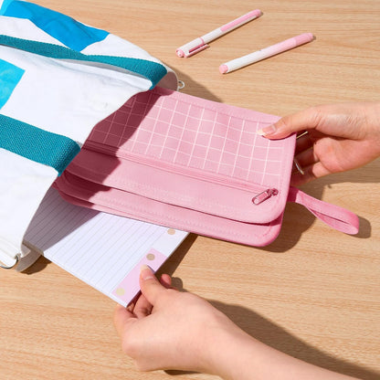 Sooez Large Pencil Case, Pencil Pouch, Pencil Bag, Pencil Box, Pink & Plaid
