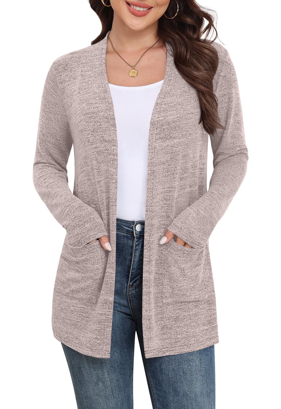 Yincro Women Lightweight Cardigan Long Sleeve Open Front with Pockets S-3XL