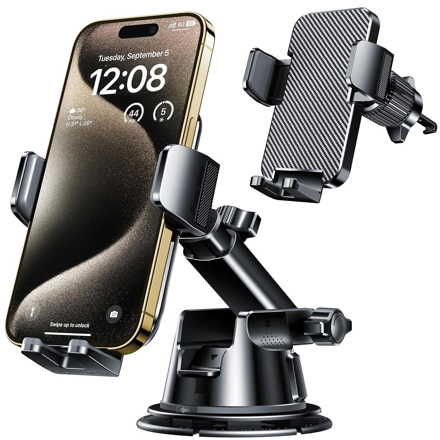 Qifutan Dash Mounted Holders Phone Holders for Your Car Phone Mount for Car Dashboard Windshield Air Vent Universal Desk Mounts Hands Free Automobile Cell Phone Holder Fit for iPhone Smartphone
