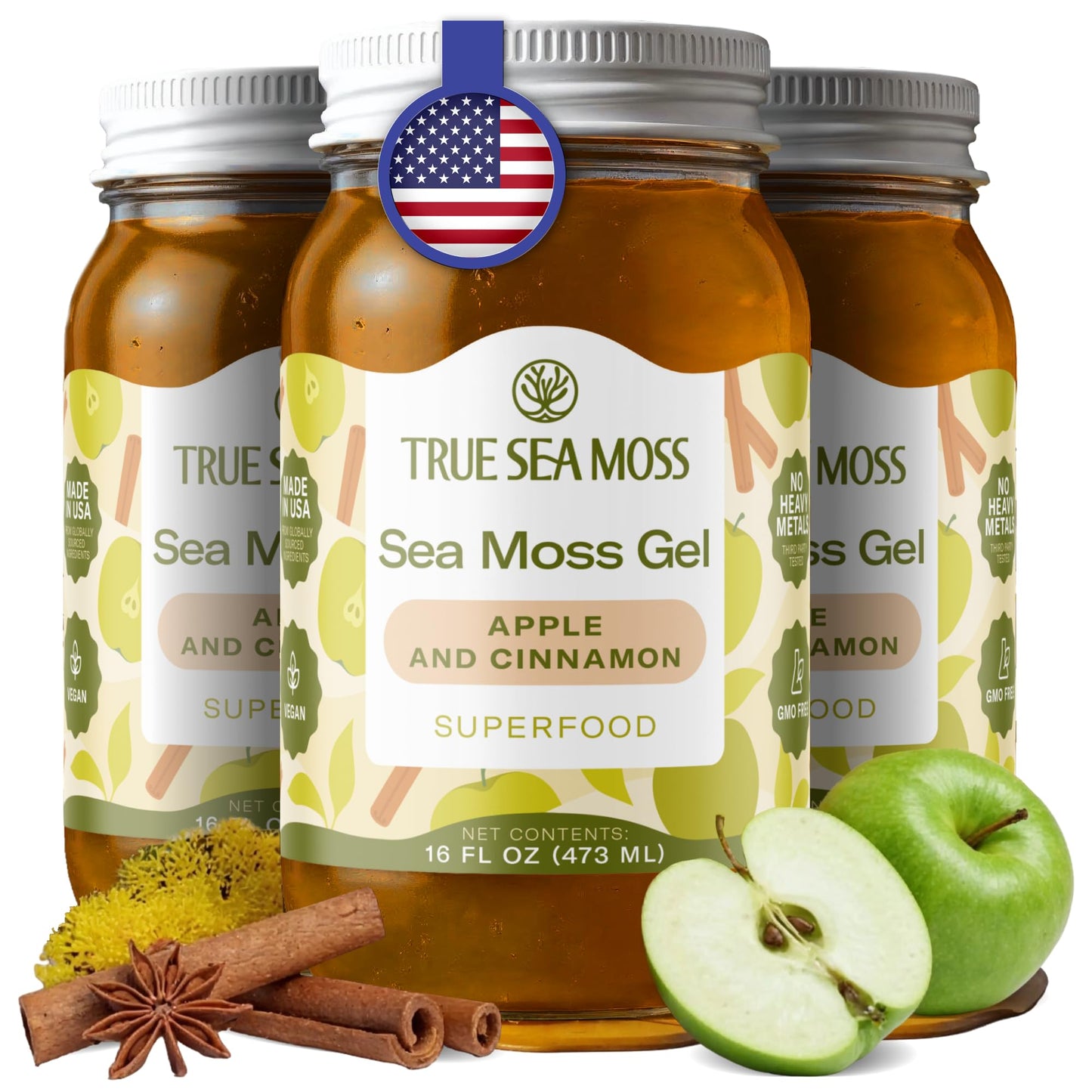TrueSeaMoss Sea Moss Gel – Made in USA – Wildcrafted Seamoss, Fruits & Jarred Vegetables – Mango, Pack of 3 (Labels may Vary)