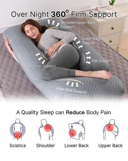 ALLOPERA Pregnancy Pillow, Full Body Maternity Pillow 57 inch, with Removable Washable Cover - Sleep Support for Legs, Back, Neck, Shoulder, HIPS, Belly, Velvet Cover-Grey-Dark Blue