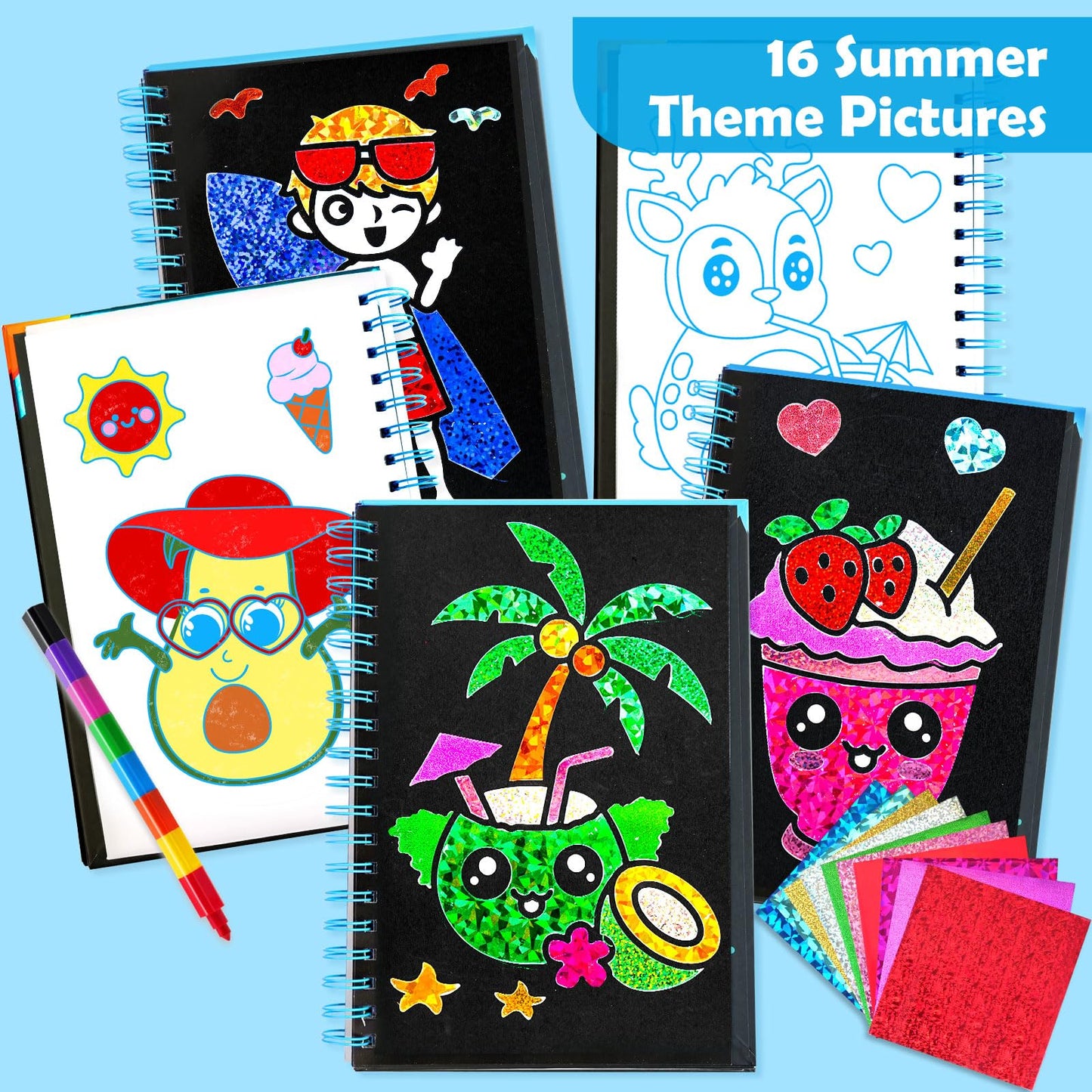FUNNYB&G Foil Art Craft Kit for Kids, Sparkly Birthday Gift Toy for Boys