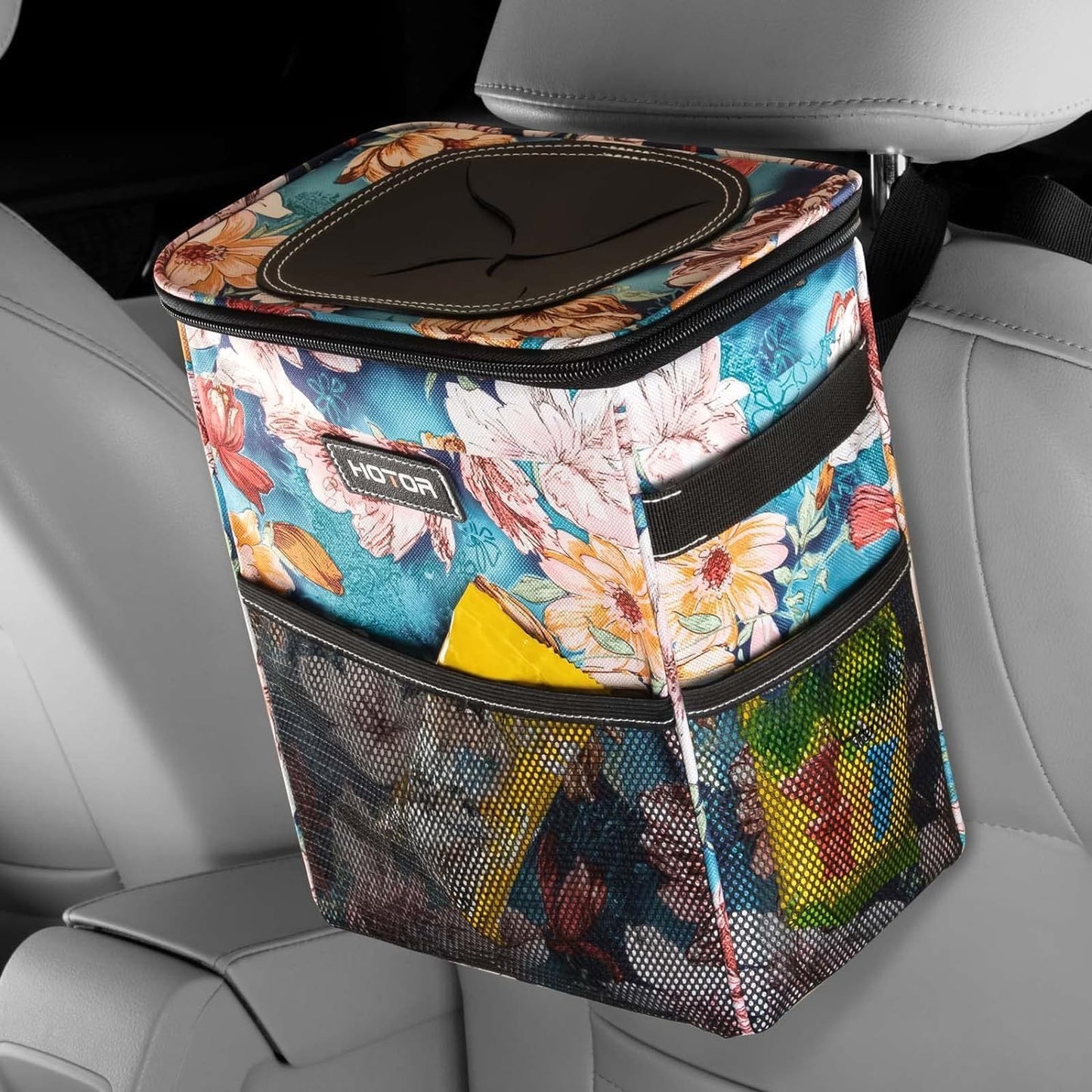 HOTOR Car Trash Can, Leakproof Car Organizer, 2-Gallon, Black