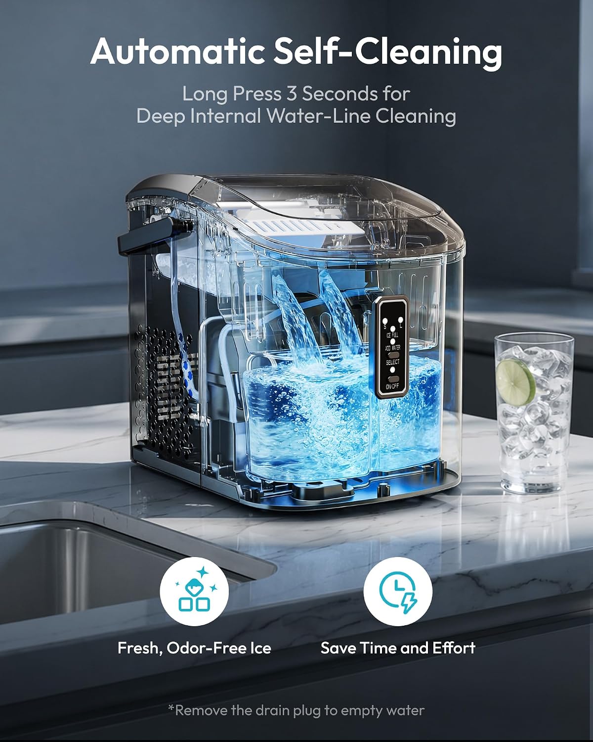 EUHOMY Ice Maker Countertop, 9 Cubes Ready in 6 Mins, 26lbs/24H, Self-Cleaning, Portable Ice Maker Machine with Carry Handle, Basket and Scoop, 2 Sizes of Bullet Ice for Home, Kitchen, Office