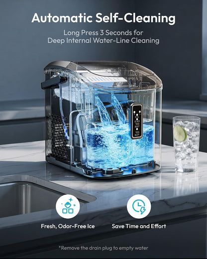 EUHOMY Ice Maker Countertop, 9 Cubes Ready in 6 Mins, 26lbs/24H, Self-Cleaning, Portable Ice Maker Machine with Carry Handle, Basket and Scoop, 2 Sizes of Bullet Ice for Home, Kitchen, Office