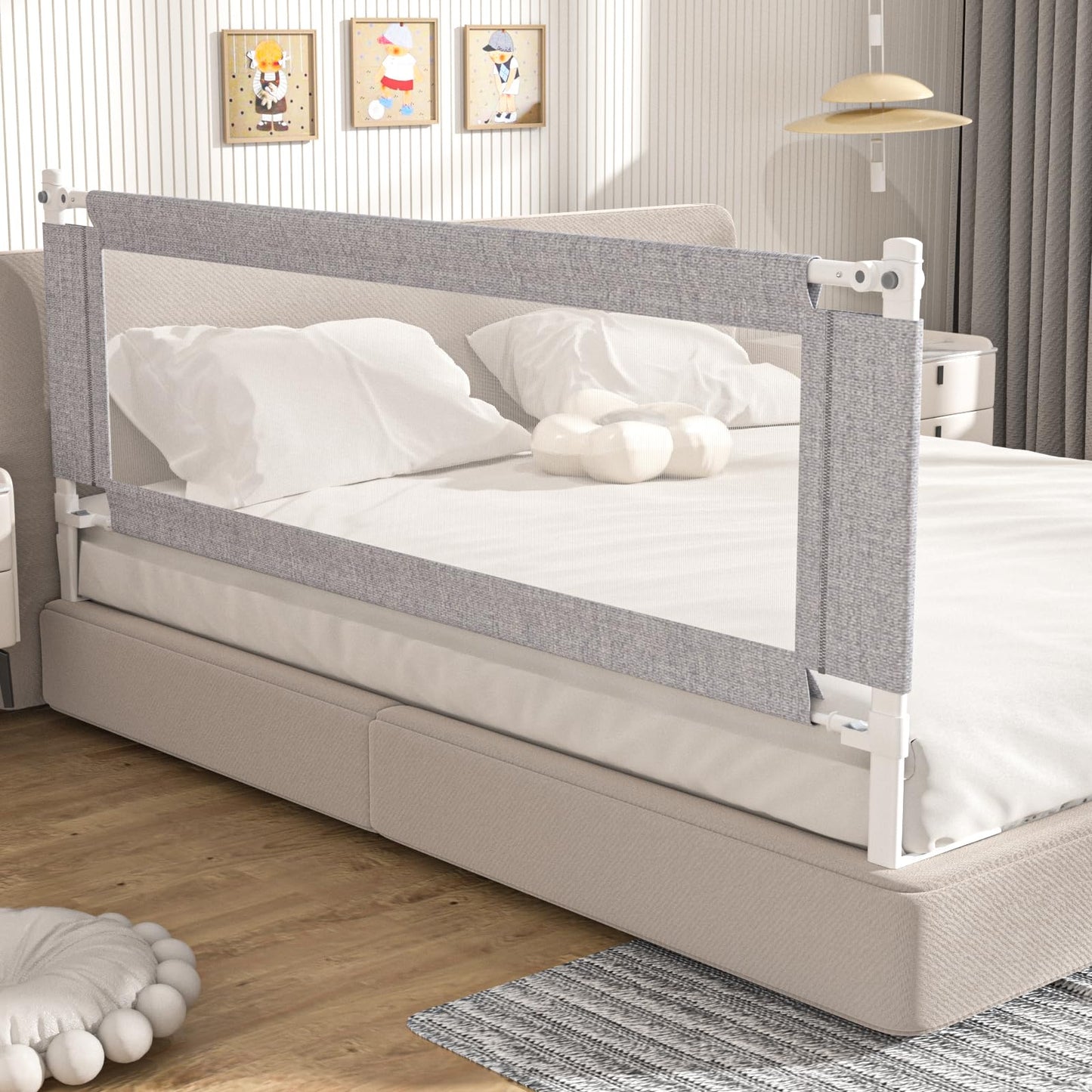 3-Piece King Size Bed Rail for Toddlers - Adjustable Baby Bed Rail Guard, Kids Safety Bed Rail for King Size Bed (78.7"x78.7"x74.8"-Grey)