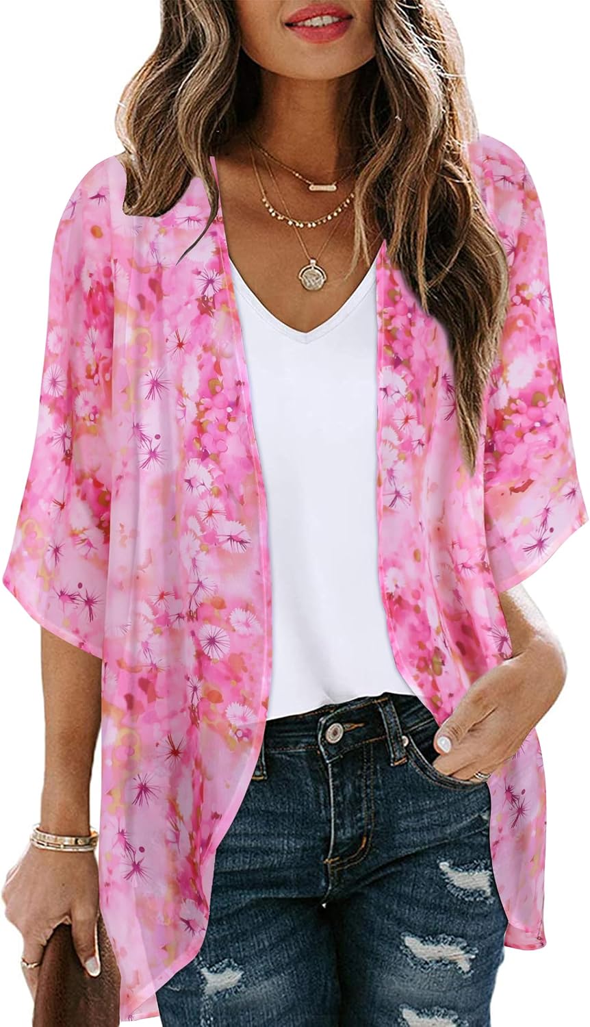 CHICGAL Womens Floral Kimono Cardigan Beach Cover Up Casual Summer Tops