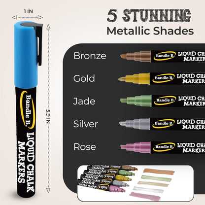 Bandle B. Chalk Markers - 8 Vibrant, Erasable, Non-Toxic, Water-Based, Reversible Tips. For Glass or Chalkboard Markers for Businesses, Restaurants, Liquid Drawing Chalk (Vibrant 6mm)
