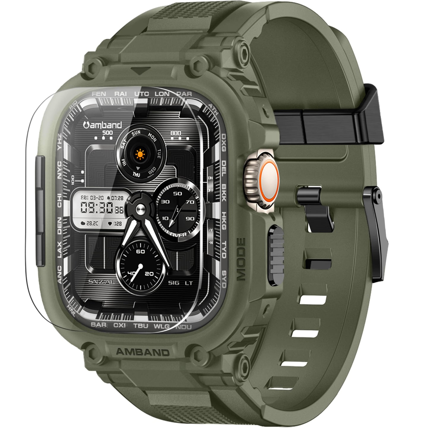 amBand Bands Compatible with Apple Watch 9/8/7/6/5/4 & SE 3/2/1 45mm/44mm Case for Men, M1 Sport Series Rugged Case Protective Cover for iWatch SE3/SE2/6/SE/5/4 44/45 mm Men Black