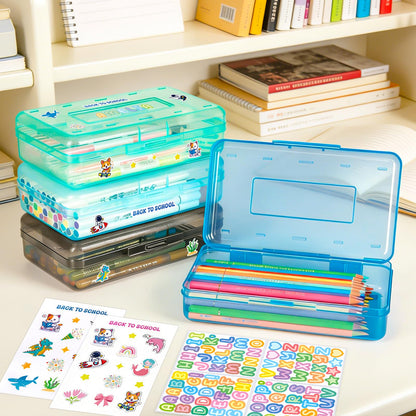 Clear Plastic Hard Pencil box Case with Personalized Sticker for Girl Boy