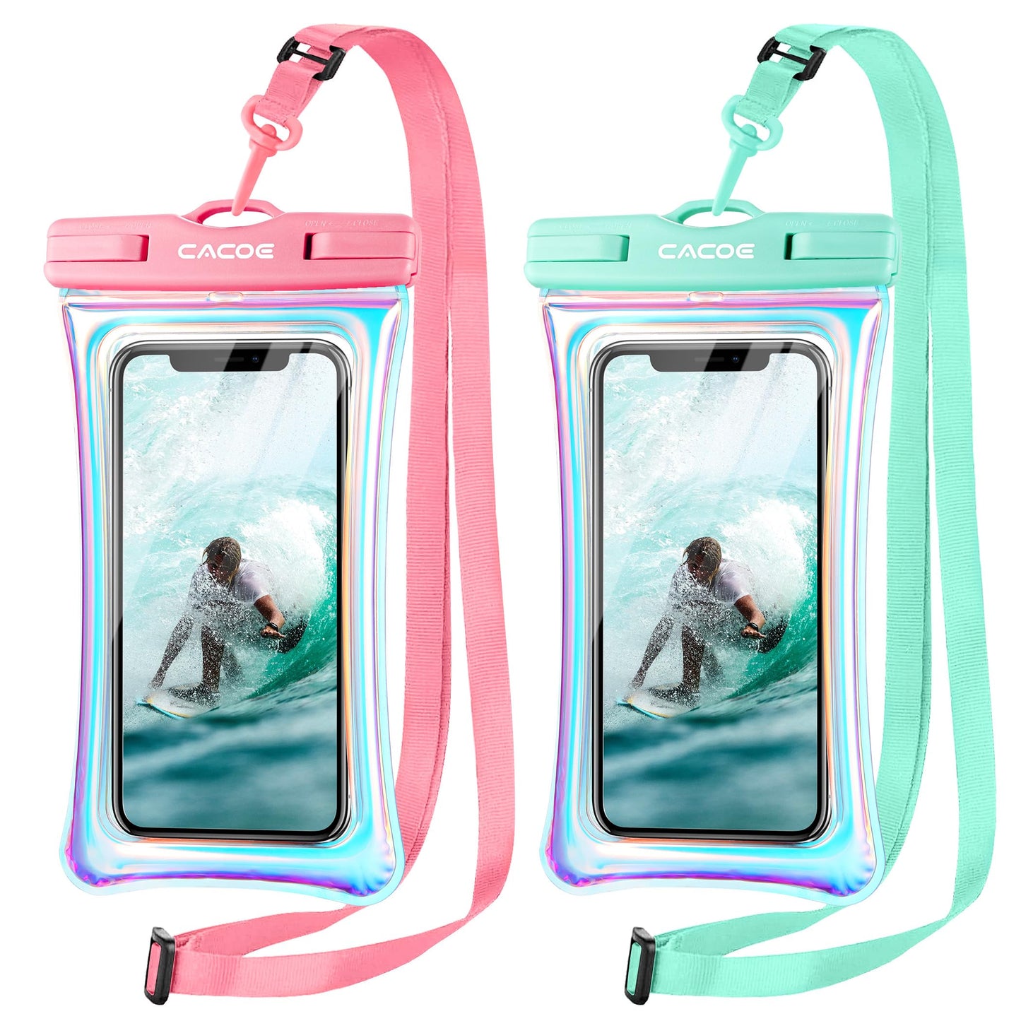 CACOE Floatable Waterproof Phone Pouch 2 Pack Up to 7.0",White+Blue
