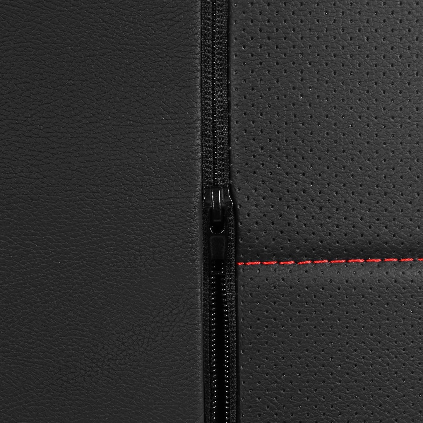 CAR PASS Universal FIT Piping Leather Car Seat Cover, for suvs,Van,Trucks,Airbag Compatible,Inside Zipper Design and Reserved Opening Holes (Full Set, Black and Red)