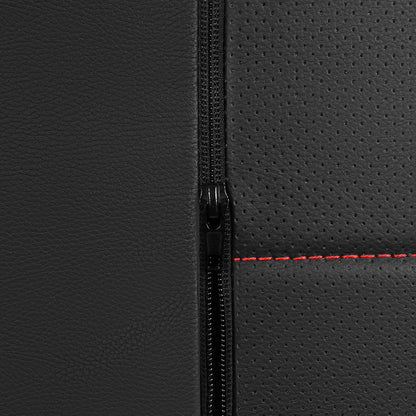 CAR PASS Universal FIT Piping Leather Car Seat Cover, for suvs,Van,Trucks,Airbag Compatible,Inside Zipper Design and Reserved Opening Holes (Full Set, Black and Red)
