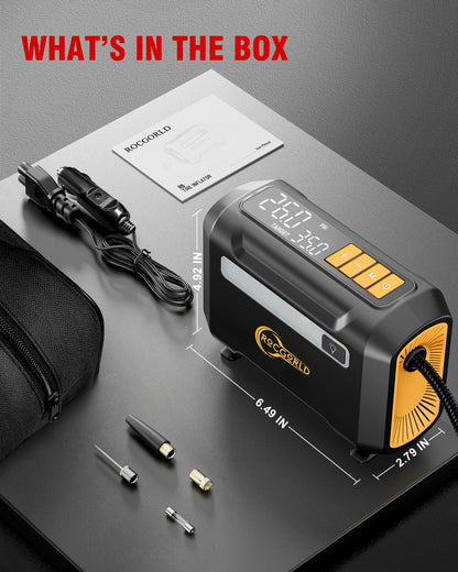 ROCGORLD R8 Tire Inflator Portable Air Compressor, DC 12V Air Compressor Portable with Large Dual Digital Screen, 3X Faster Inflation Air Pump for Car, Bike, Ball, Motor