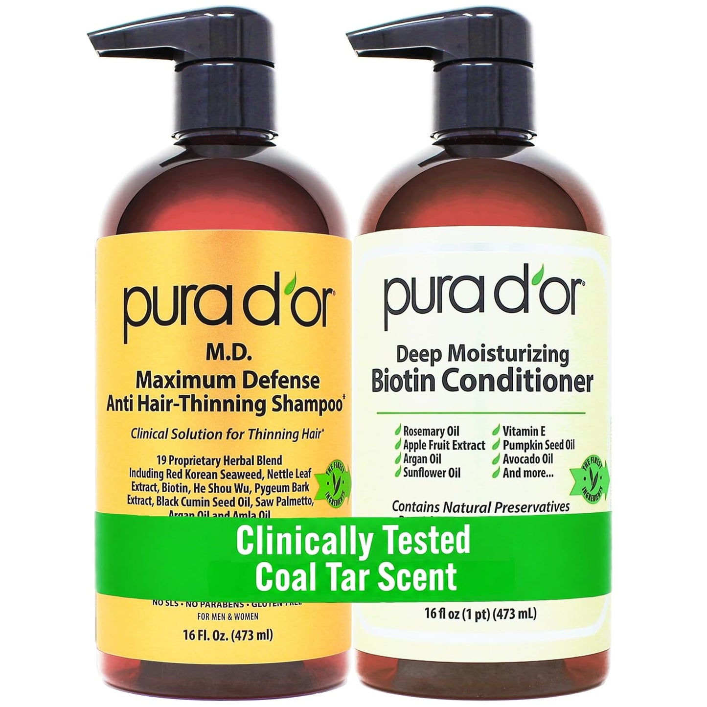PURA D'OR Deep Moisturizing Biotin Hair Regrwoth Conditioner Thickens, Softens, & Moisturizes Dry, Frizzy, Damaged Hair w/Argan Oil, Pumpkin, Rosemary, Honeysuckle, Vitamin E, Men & Women, 16oz