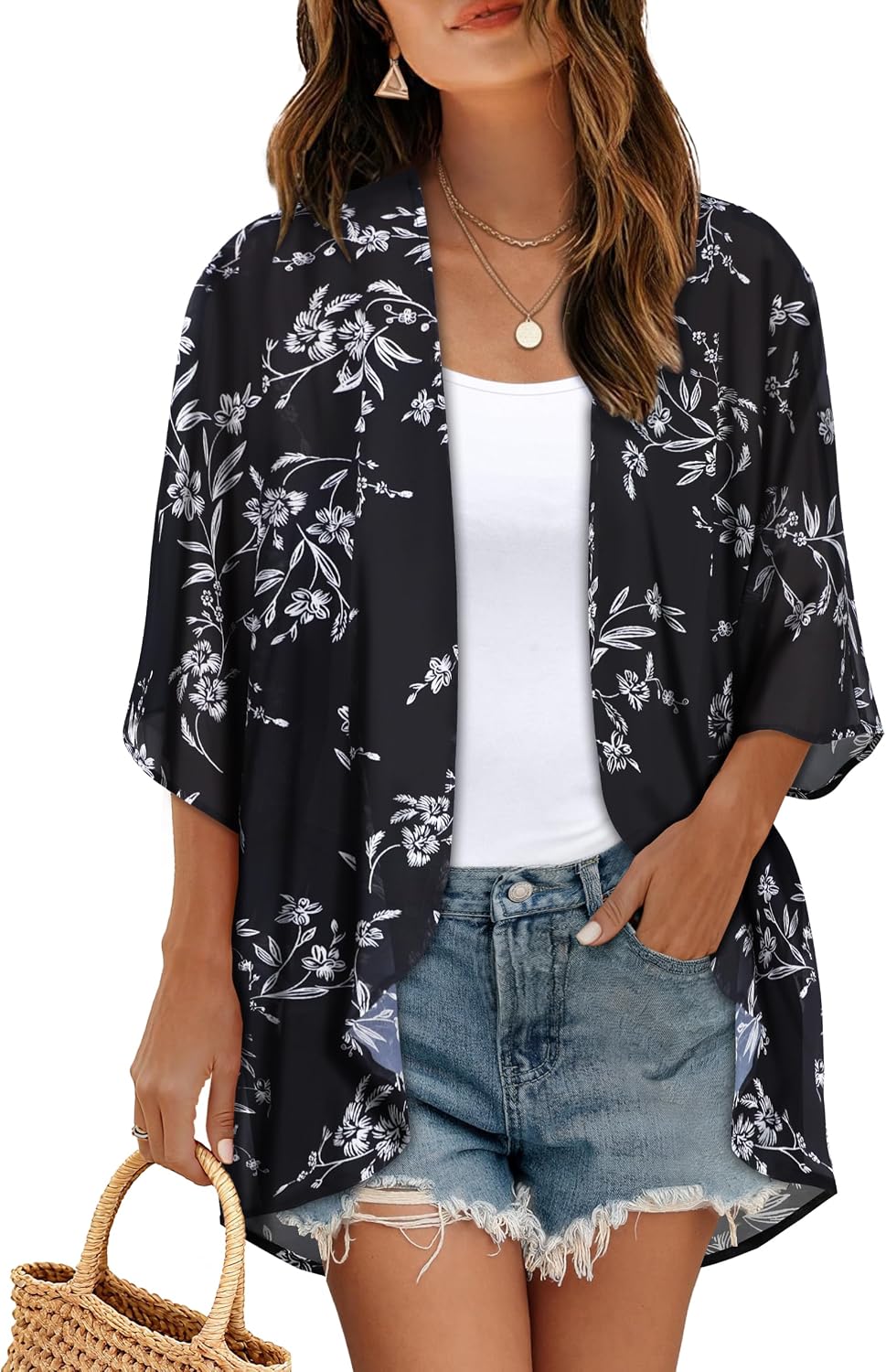 CHICGAL Womens Floral Kimono Cardigan Beach Cover Up Casual Summer Tops