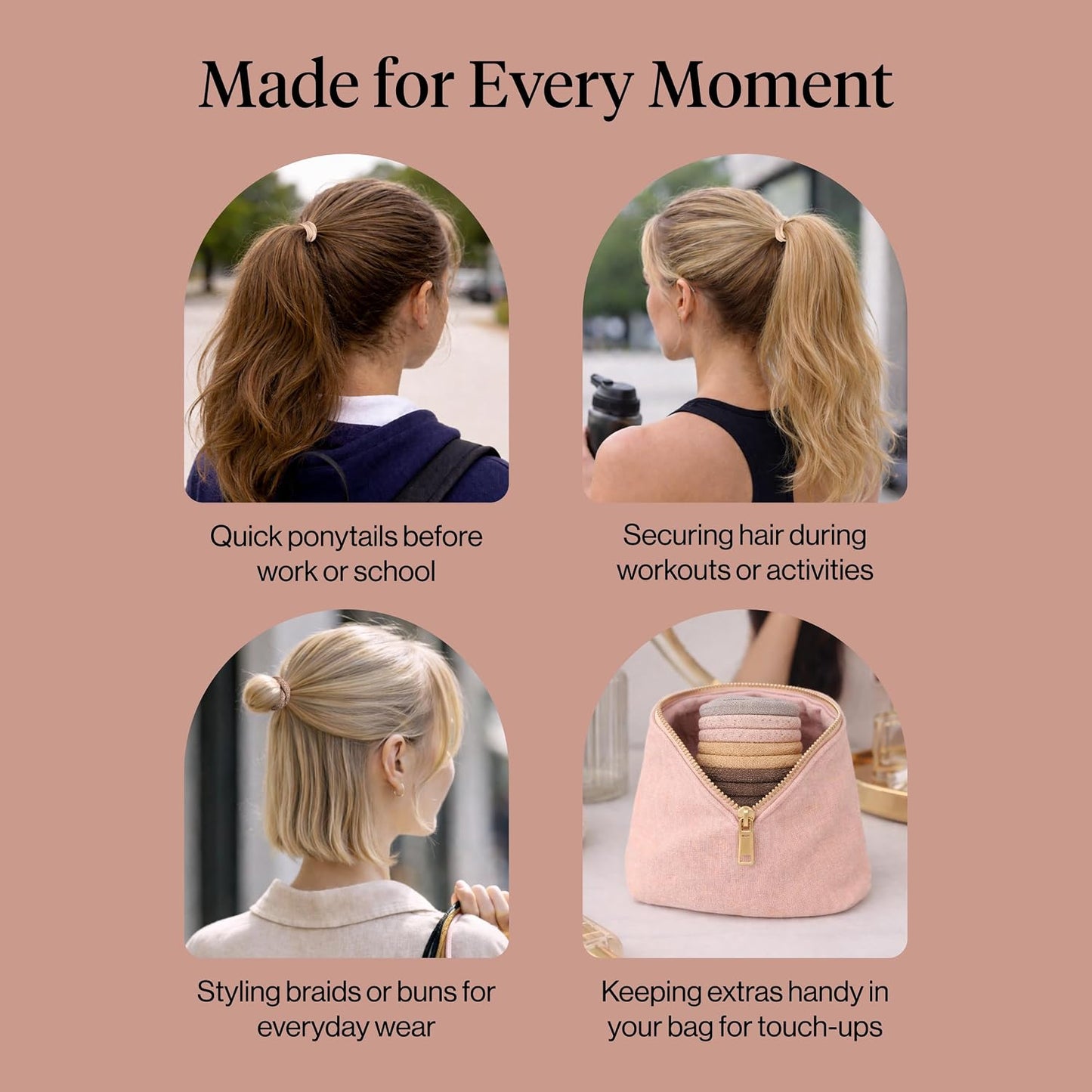 Kitsch Elastic Hair Ties No Damage | Stretchable Hair Bands - Neutral 12pcs