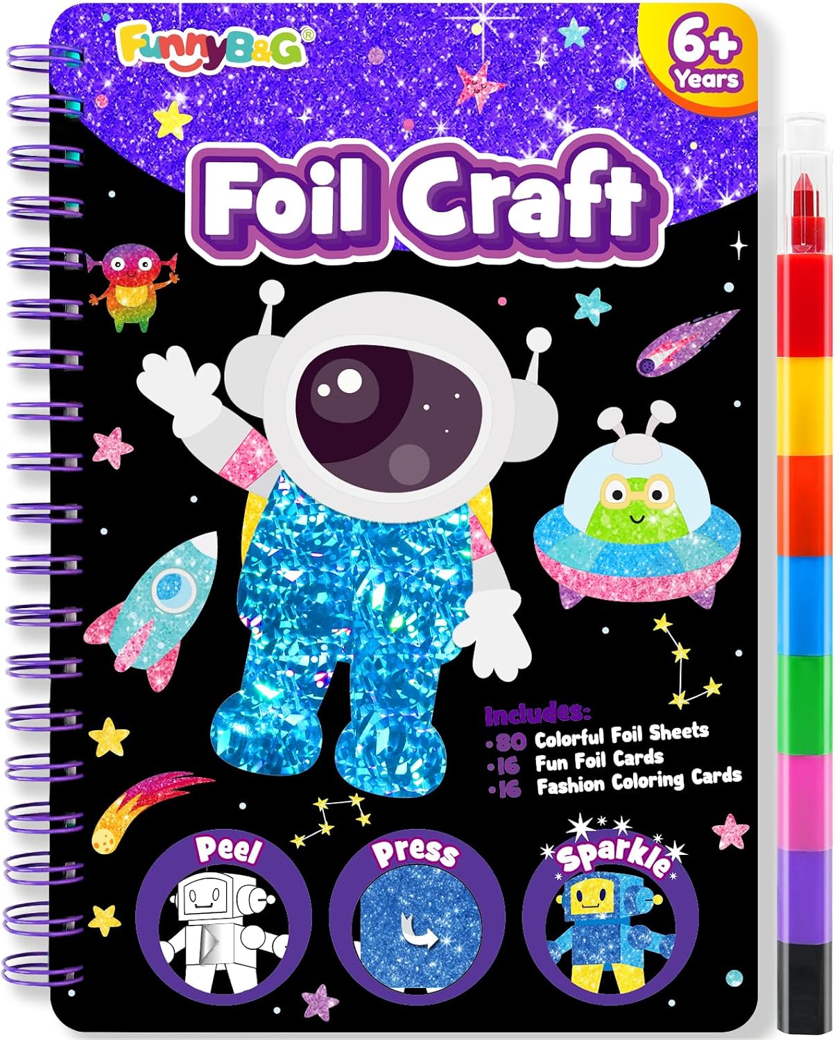 FUNNYB&G Foil Art Craft Kit for Kids, Sparkly Birthday Gift Toy for Boys