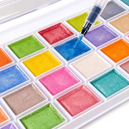 48 Colors Washable Watercolor Paint Set, with 3 Brushes Pen