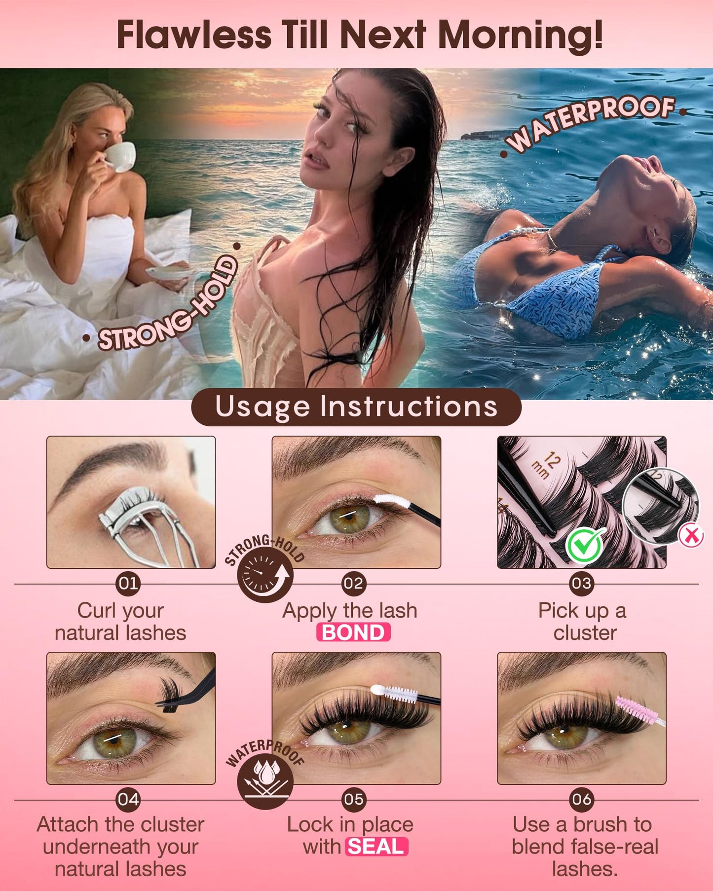 Goddvenus Brown Wispy Eye Lash Clusters Kit Natural Cluster Eyelash Extensions Kit False Eyelash Clusters Fluffy DIY Individual Lash Extensions Kit C Curl
