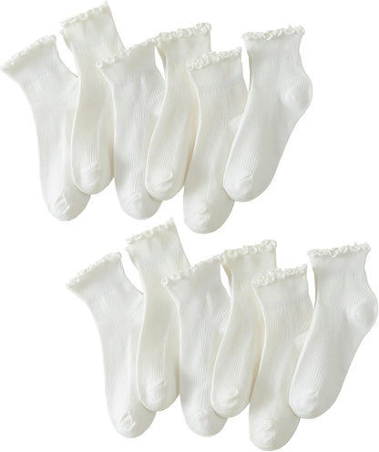 Hstyle 6 Pairs of Ruffle Socks Women, Cute Ruffle Ankle Socks