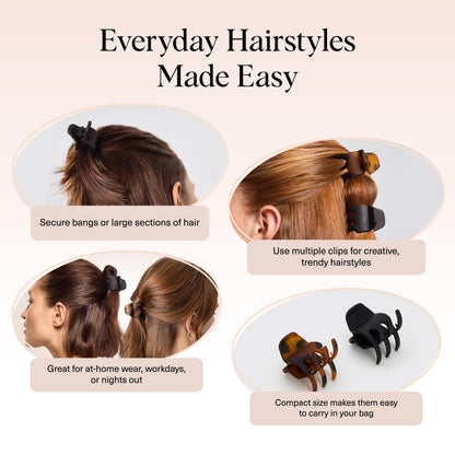 Kitsch Mini Hair Clips for Women - Tortoise & Black, 16 Pcs