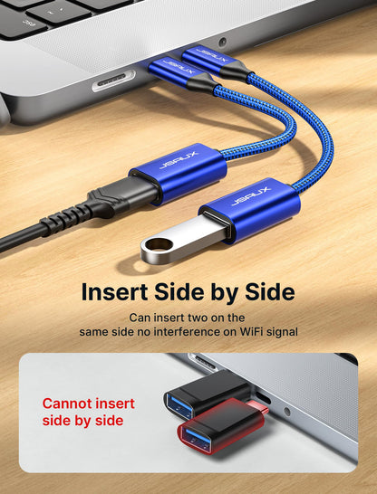 JSAUX USB C to USB 3.0 Adapter [2 Pack], USB C Male to USB Female OTG Cable Adapter Compatible with MacBook Pro/Air, iPhone 17 Pro Max/iPhone Air/16e/16/15 Series, Samsung Galaxy S25/S24/S23-Black