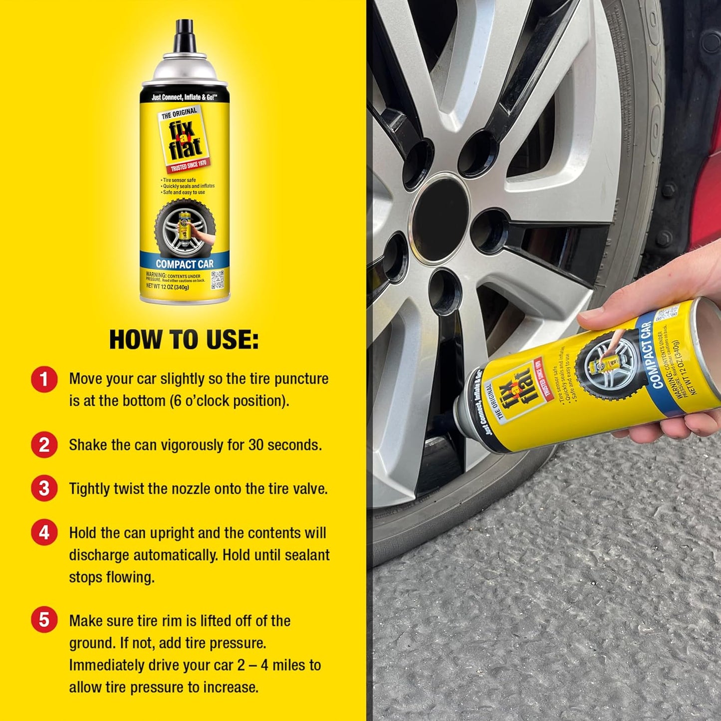 Fix-A-Flat Tire Repair, 16 oz, 2-Pack | Emergency Use | Eco-Friendly Formula | For Standard Tires | Universal Fit