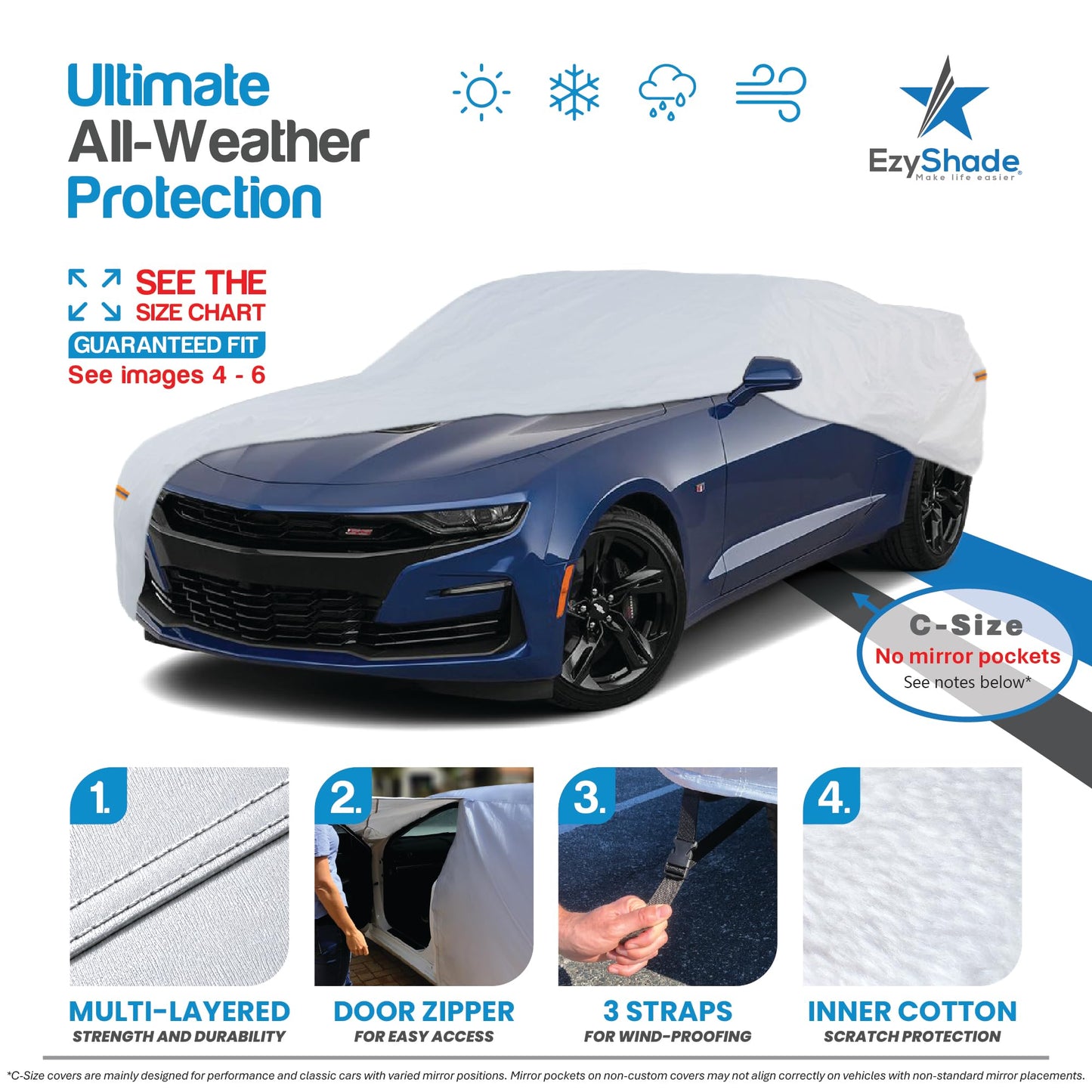 EzyShade Car Cover Waterproof All Weather. See Vehicle Size-Chart. Size A3