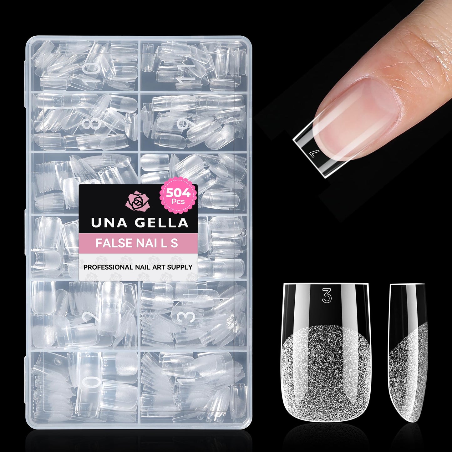 UNA GELLA 504Pcs Medium Pointed Almond Nail Tips, X-Soft Almond Gel Nails