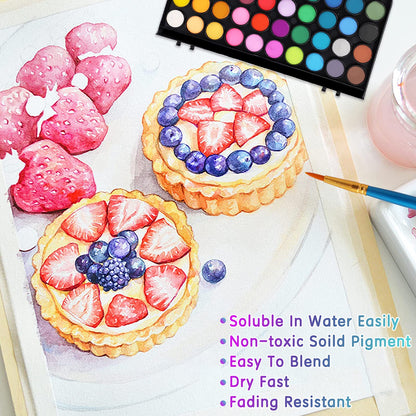 48 Colors Washable Watercolor Paint Set, with 3 Brushes Pen
