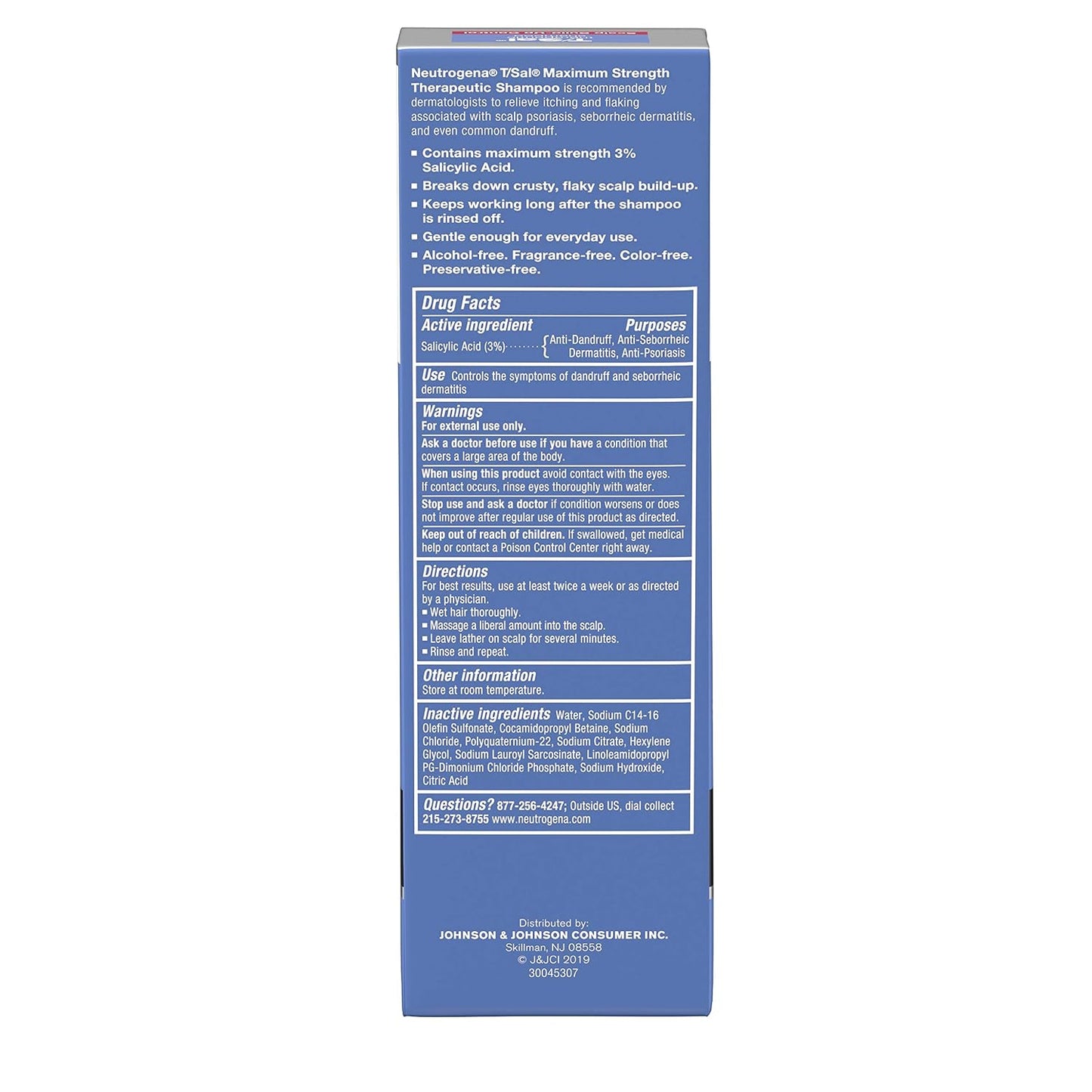 Neutrogena T/Sal Therapeutic Dandruff Shampoo, Scalp Build-Up Control, 3% Salicylic Acid,Psoriasis Treatment, Seborrheic Dermatitis Shampoo, Clears Flakes, Fragrance Free, 4.5 fl oz | Scalp Build-up Shampoo, 3% Salicylic Acid, Scalp Psoriasis Treatment, S