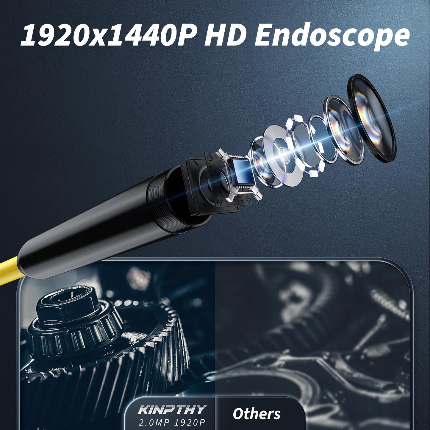 Kinpthy Endoscope Camera with Light,1920P HD Borescope Tools with 8 Adjustable LED Lights, Endoscope with Semi-Rigid Snake Camera, Inspection Borescope for iOS and Android-16.4ft Single Lens