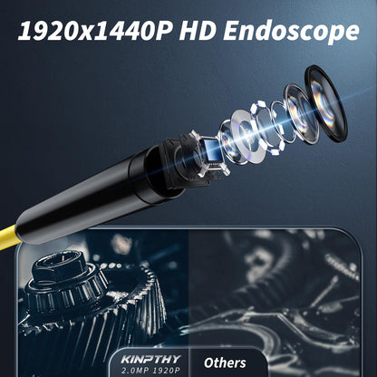 Kinpthy Endoscope Camera with Light,1920P HD Borescope Tools with 8 Adjustable LED Lights, Endoscope with Semi-Rigid Snake Camera, Inspection Borescope for iOS and Android-16.4ft Single Lens