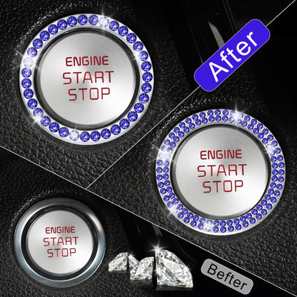 LivTee 2 PCS Crystal Double Rhinestone Car Engine Start Stop Decoration Ring, Bling Car Interior Accessories for Women, Push to Start Button Cover Sticker, Automotive Decals, Light Green