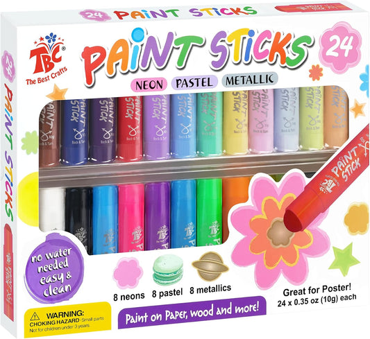 TBC The Best Crafts Paint Sticks for Kids Ages 2-8, 12 Classic Colors