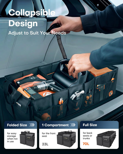 HOTOR Trunk Organizer - Foldable Car Organizer for SUVs & Sedans Storage
