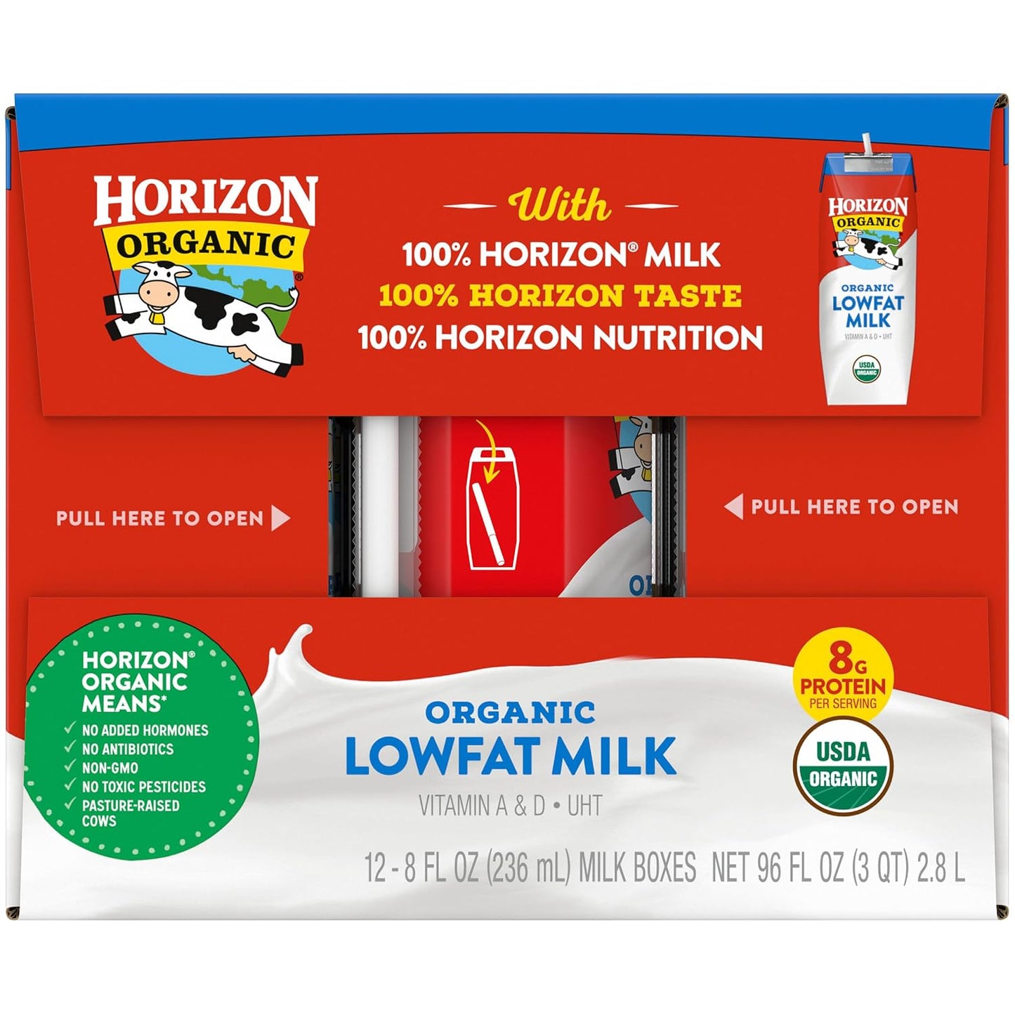 Horizon Organic Shelf Stable Whole Milk Boxes, Pack of 18-8g Protein per Serving