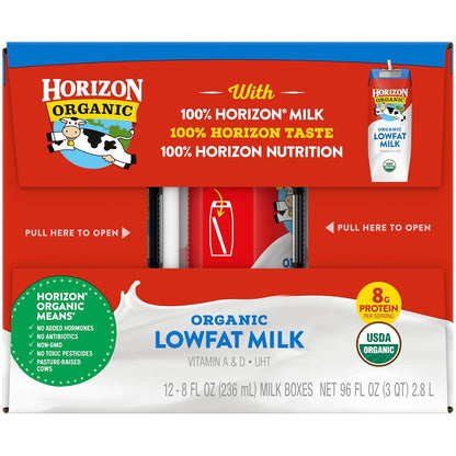 Horizon Organic Shelf Stable Whole Milk Boxes, Pack of 18-8g Protein per Serving