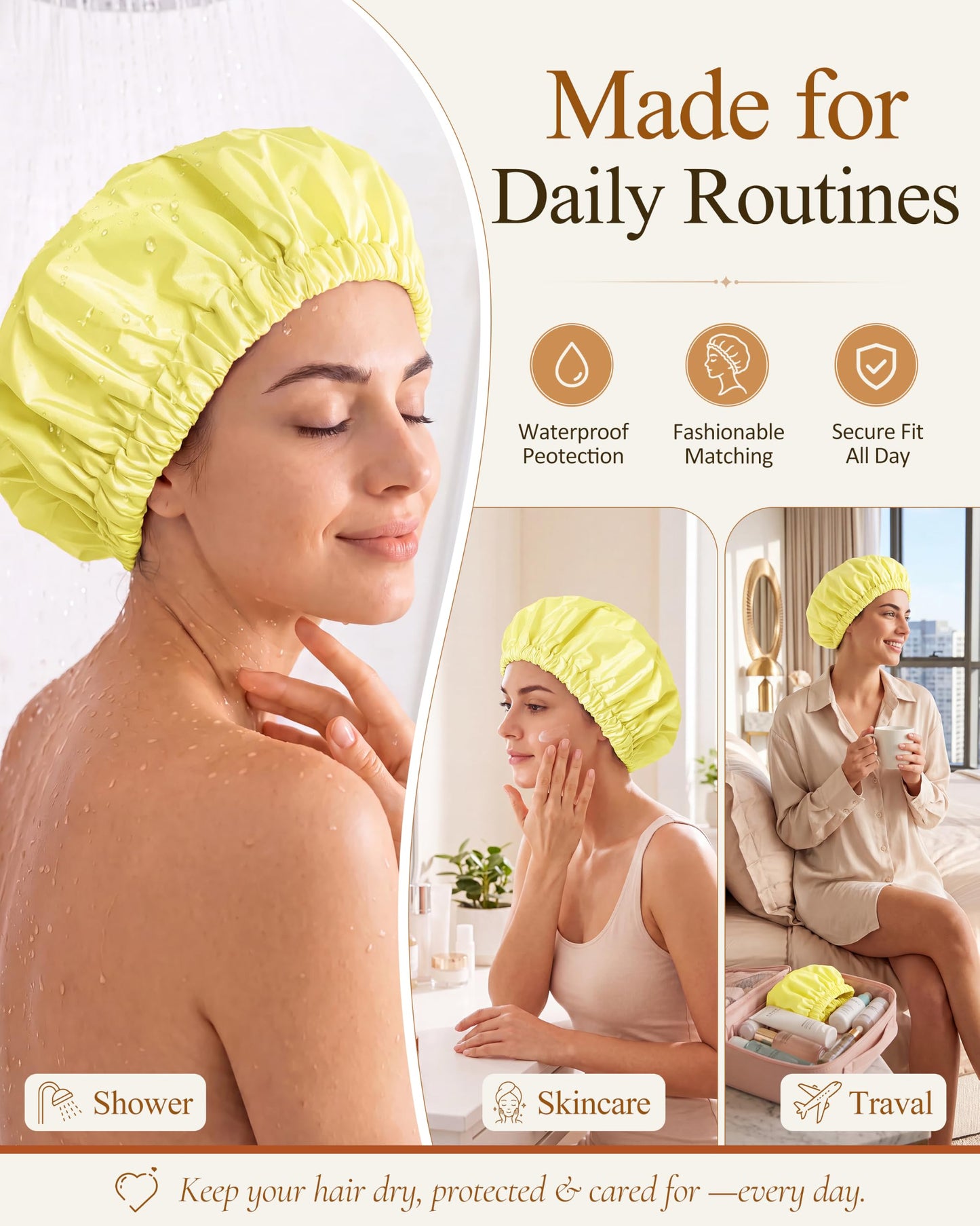 Edoneery Shower Caps for Women Reusable Waterproof, Shower Hair Cap