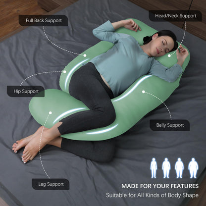 MOON PARK Pregnancy Pillows for Sleeping - U Shaped Full Body Maternity Pillow with Removable Cover - Support for Back, Legs, Belly, HIPS - 65 Inch - Aquamarine