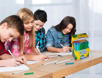 Crayola Super Tips Marker Set (100ct), Fine Point Washable Markers, Teacher Must Haves, Back to School Supplies for Kids & Adults, Art Supplies, Ages 3+