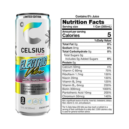 CELSIUS Sparkling Tropical Vibe, Functional Essential Energy Drink 12 Fl Oz (Pack of 12)